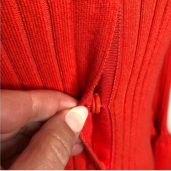 Cabi bright orange trumpet sleeve ribbed snap front cardigan size Small #5285 - Picture 6 of 16